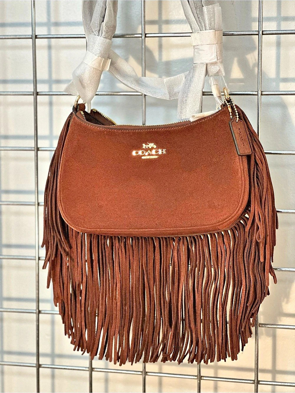 Coach Fine Fringe Hobo Brown Fringe Shoulder Bag NWT